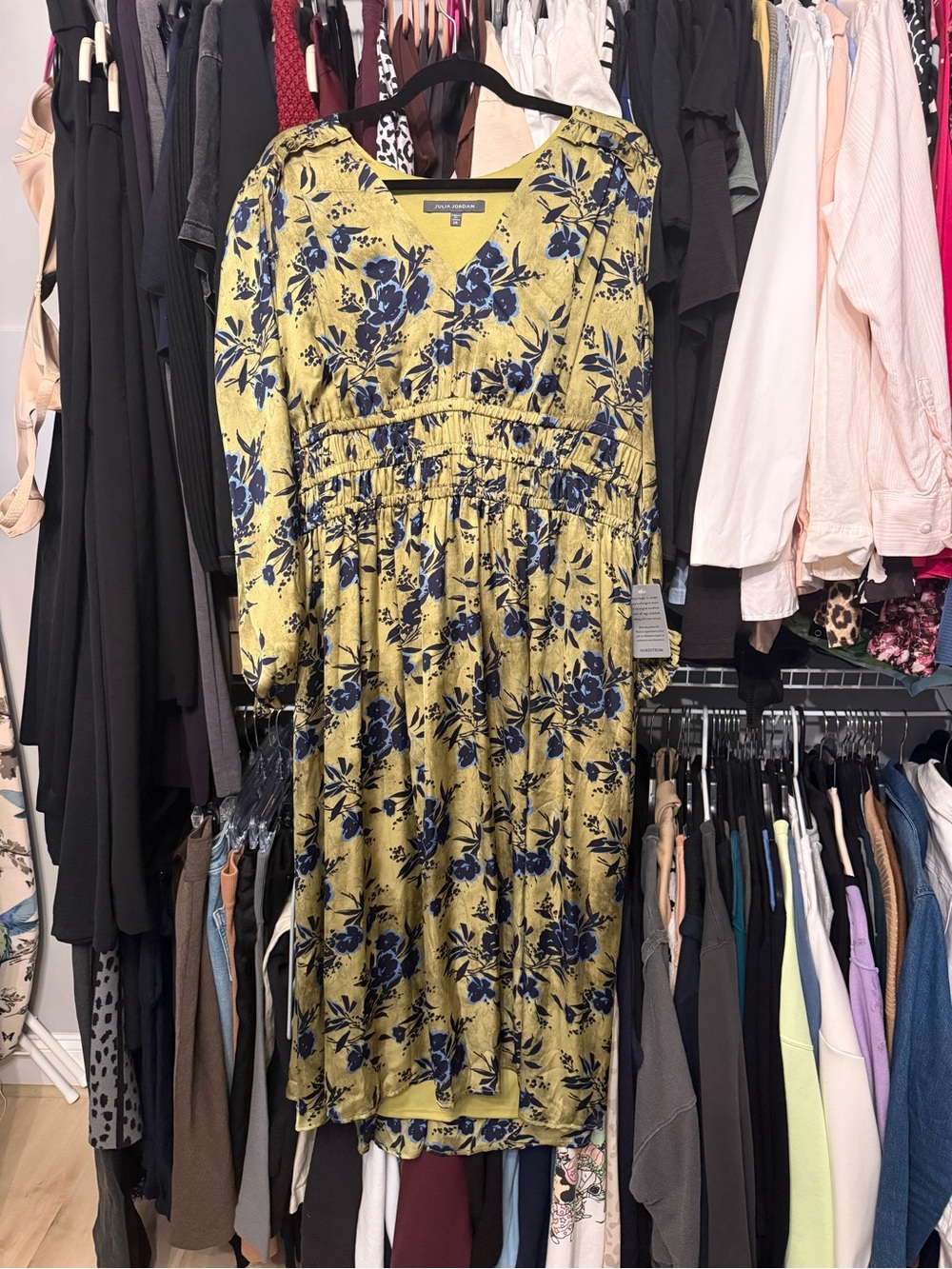 julia jordan Olive Midi Dress with Navy Floral Print
